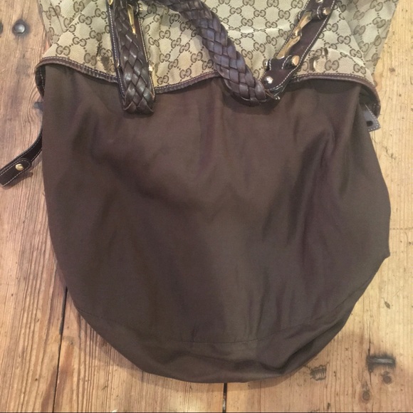 Gucci GG Canvas Braided Handle Tote Bag with Wear Large Used - Picture 6 of 16